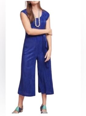 Women's 4 Anthropologie Maeve Sonata Royal Blue Jumpsuit Romper Wide Leg Cropped